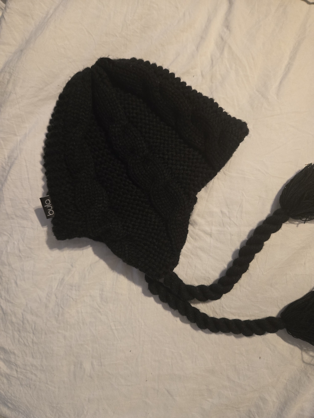 BULA Black Cable Knit Peruvian Earflap Beanie Hat Fleece Lined Adult OS Canada